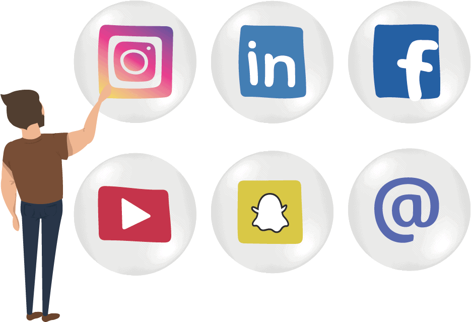 Morgan står med logoer til sociale medier