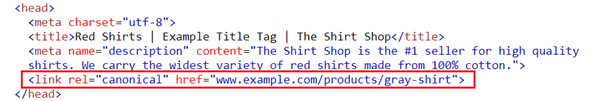 Canonical tag brugt i koden af en webshop