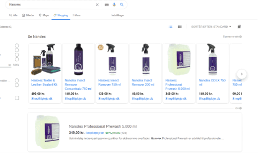 Screenshot af en Google shopping annonce