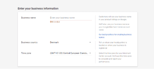 Screenshot fra Google Merchant Center