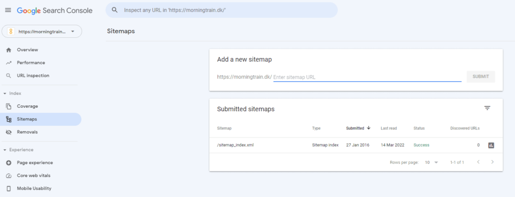 her vises hvordan man indsender et sitemap i Google search console