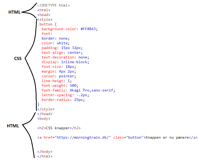 Screenshot af HTML kode med CSS